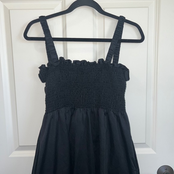Topshop Smocked Cotton Poplin Strappy Back Midi Dress Black Size Petite 12 - Picture 8 of 8